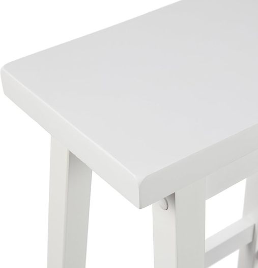 Basics Set of 2 Solid Wood Kitchen Counter Short Bar Stool, Dining Chair, Easy Assembly, Modern, 61 cm Tall, White