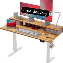 Electric Adjustable Height Desk with 2 Drawers, 120 x 60 cm, Stable Sit-Stand