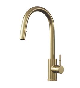 Brushed brass pull out mixer tap