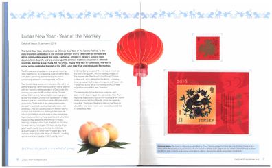 2016 Jersey Stamp Year Book (hardback) issued by Jersey Post with 28 images of contents