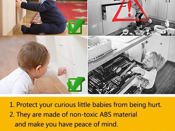 12 PCS Child Safety Cupboard Locks, Invisible & Unlocked Design No Drilling Needed, Adhesive Easy Install, Baby Proof Safety Cabinet Locks Inside for Children Drawer Kitchen Closet Latches