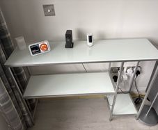Silver Metal / white tempered Glass Console