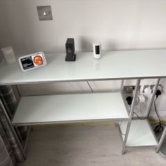 Silver Metal / white tempered Glass Console