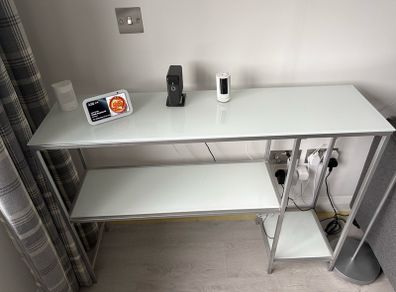 Silver Metal / white tempered Glass Console