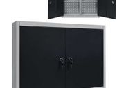 Wall Mounted Tool Cabinet Industrial Style Metal Grey and Black