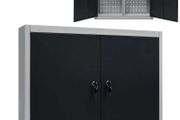 Wall Mounted Tool Cabinet Industrial Style Metal Grey and Black
