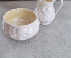 Belleek Pottery /China / Lotus Pattern / Yellow / Creamer / Open Sugar Bowl/ 3rd Green Stamp / Set / Creamer and Sugar / Vintage