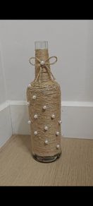 Handmade Jute & Pearl Decorated Bottle Vase