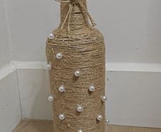 Handmade Jute & Pearl Decorated Bottle Vase