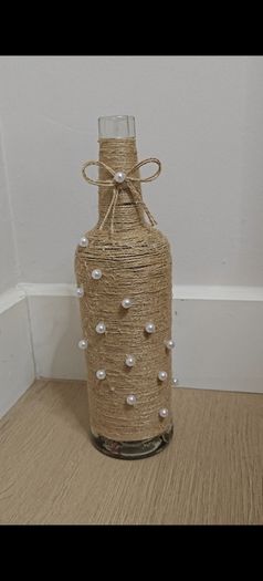 Handmade Jute & Pearl Decorated Bottle Vase