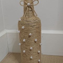 Handmade Jute & Pearl Decorated Bottle Vase