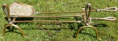 Antique Solid Brass Fireplace Set