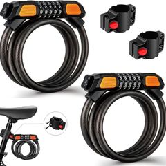 2 pack Bike Locks Heavy Duty High Security Bike Cable Lock with Passcode Unlock Weather Resistant Resettable Bicycle Combination Cycle Lock for E Bike Mountain Bike Ski Gate