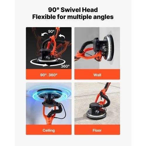 Drywall Sander, 1150W Electric Drywall Sander, Popcorn Ceiling Removal Tool with Vacuum Dust Collection, 5 Variable Speed 800-1700 RPM, LED Light,