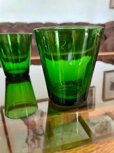 Set 4 Vintage Vereco France Small Forest Green Juice Glasses Tumblers MCM