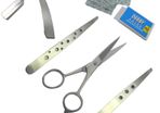 Set of two Taweezers Barber Scissors Throat Razor With Blades