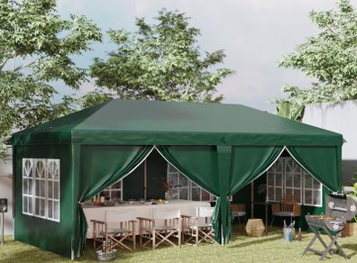 3 x 6m Pop-Up Gazebo, with Curtain Walls and Windows - Dark Green