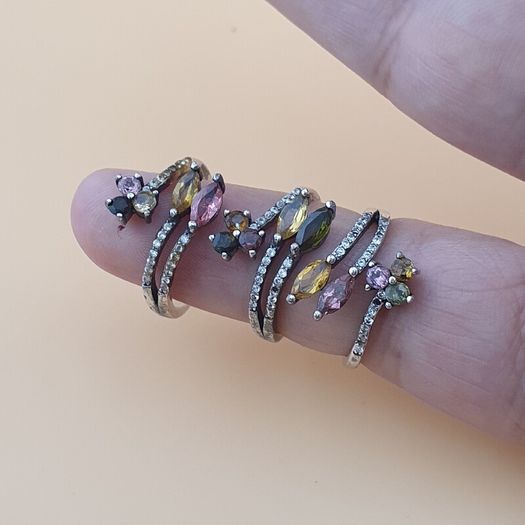 Vintage Tourmaline 925 Silver Rings Lot 4