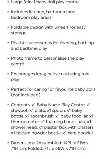 Smoby Baby Nurse 3-in-1 Baby Doll Play Centre with Accessories