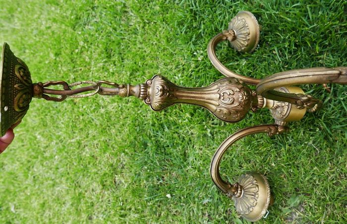Vintage Solid Bronze Colonial Williamsburg Style Chandeliers, set of 2