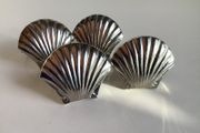 Vintage Silver Tone Scallop Shell Napkin Rings Set of 4 Coastal Grandmother Seaside Table Decor