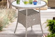 _Polyrattan Side Table / Garden Table with Frosted Glass Table Top