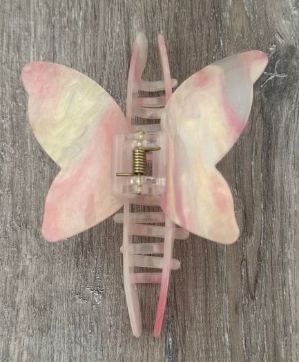 Iridescent White, Cream and Pink Long Butterfly Claw Clips