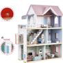 Wooden Dolls House, 2.6 Feet High with Elevator, Doorbell, Light 15 Pieces Furnitures and 3 Dolls, Toys Suitable for Girls Aged 3-7+, Birthday and Christmas Gift Image 9