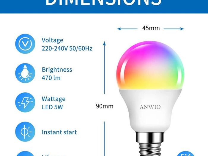Dimmable Smart LED Bulb, 470Lm, 5W Replacing 40W E14, Works with Alexa, Echo, Google Assistant (Pack of 6) WiFi Golf Ball Shaped Bulbs compatibility with TUYA