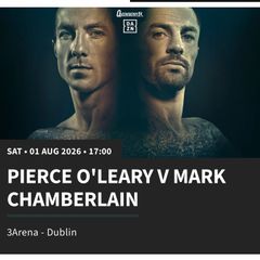 2x seated Pierce O Leary v Mark Chamberlain tickets 3Arena