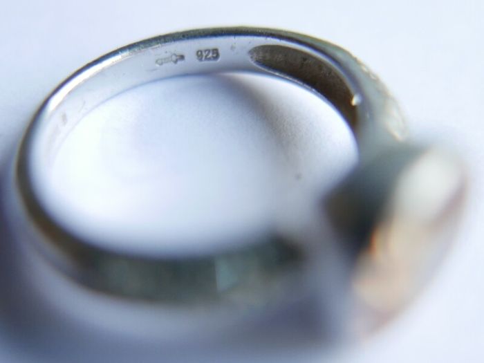 Vintage Genuine Fossil Sterling Silver 925 hallmarked  Yellow Stone Ring size P - 5,2g