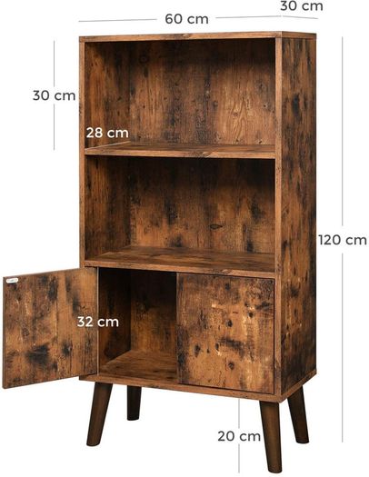 _Retro Bookcase with 2 Shelves and Cabinet Doors Living Room Cabinet Retro Furniture for Living Room, Foyer, Office, Storage for Books Photos Decoration Wood Effect