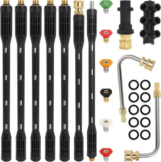 10 Pcs Pressure Washer Extension Wand with Adapter Compatible with Karcher K Series K2 K3 K4 K5 K6 K7, 4000PSI Gutter Cleaning Tools Extension Lance, 1/4 Inch Quick Connect, with 6 Nozzle Tips