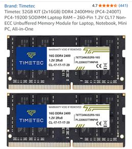 32 Gb Ddr4 2400 Mhz (2x16) Ram