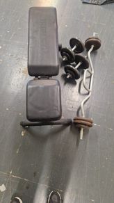 Iron Gym Adjustable Weight Bench + Dumbbells + EZ Curl Bar