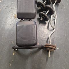 Iron Gym Adjustable Weight Bench + Dumbbells + EZ Curl Bar