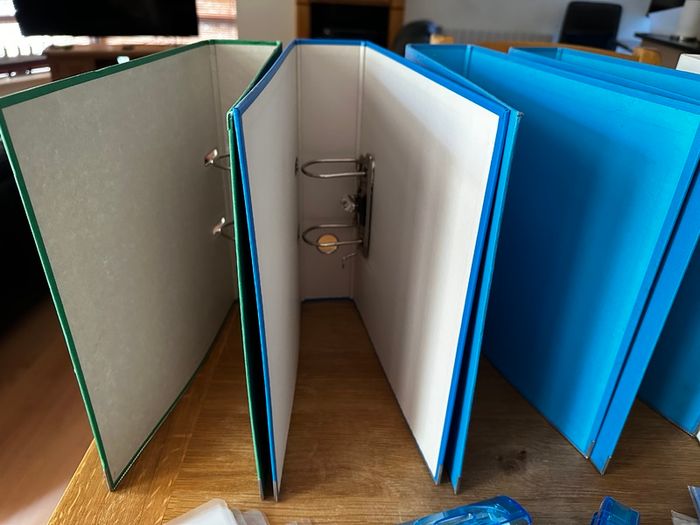 Lot stationery office school supplies - lever arch folders, plastic pockets, coloured pencils, stapler