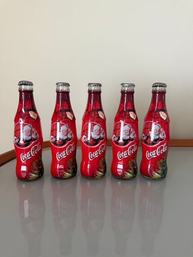 5 Vintage Christmas Coca Cola bottles