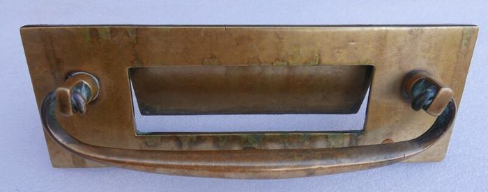 Antique Large Solid Brass Door Knocker Letterbox Handle - 1800s Reclaimed Hardware