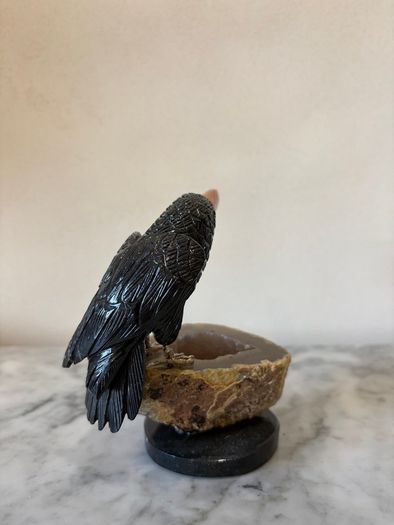Hand-Carved Gemstone Toucan on Agate Geode Base