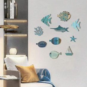 10Pcs Wooden Ocean Theme Wall Art Decor Set