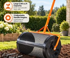 24 Inch Compost Spreader Heavy-Duty Steel Peat Moss & Lawn Roller