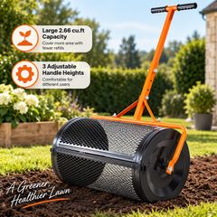 24 Inch Compost Spreader Heavy-Duty Steel Peat Moss & Lawn Roller