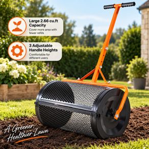 24 Inch Compost Spreader Heavy-Duty Steel Peat Moss & Lawn Roller