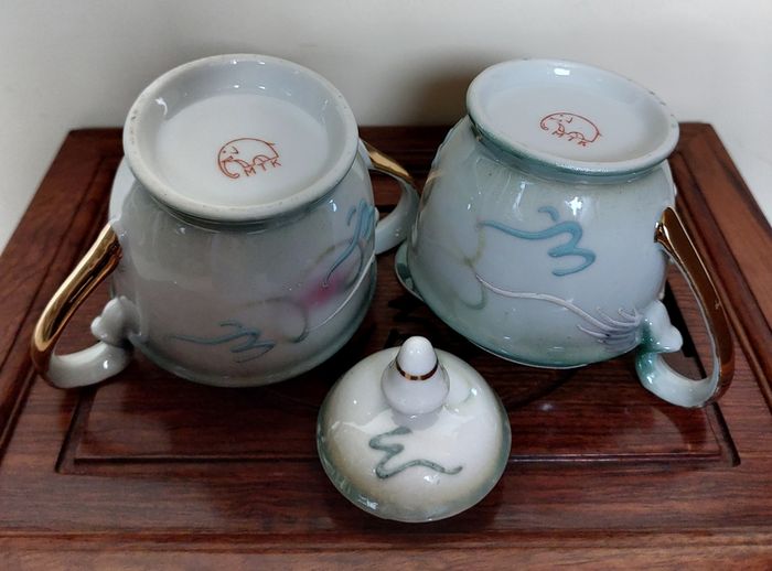 Vintage Japanese Geisha Moriage Lithophane  Coffee Set