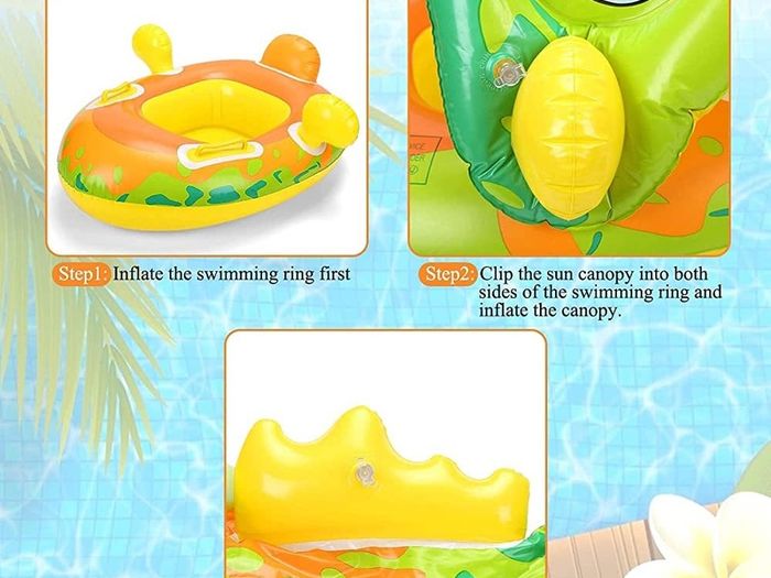 Baby Unicorn Pool Float with Sun Canopy -Baby Swim Ring,Inflatable Swimming Ring Infant Baby Floatie Spring Float Pool Fit Safety Seat (FREE SHIPPING)