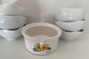 SUNFLOWER RAMEKIN Low-low.  With 6 fluted serving dishes for preserves. Total 7 items.