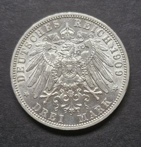 Germany 1909 A Prussia 3 Mark - William II Silver Coin