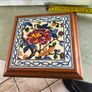 Vintage French Wood and Ceramic Tile Trivet, Floral Ceramic Hot Pot Stand Image 6