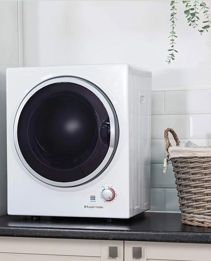 Russell Hobbs RH3VTD800 White 2.5kg Compact Mini Vented Tumble Dryer, Portable, Freestanding Table top Dryer with 3 Heat Settings